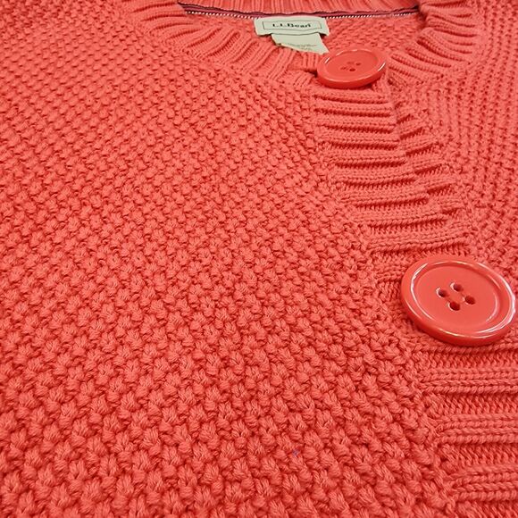 LL Bean Sweater Womens Large Pink Coral Chunky Knit Button Down Cozy Cardigan - Picture 10 of 14